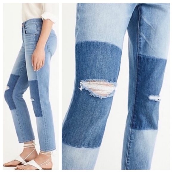 J Crew Slim Broken In Boyfriend distressed colorblock stretch jean sz 27P petite - Picture 11 of 16